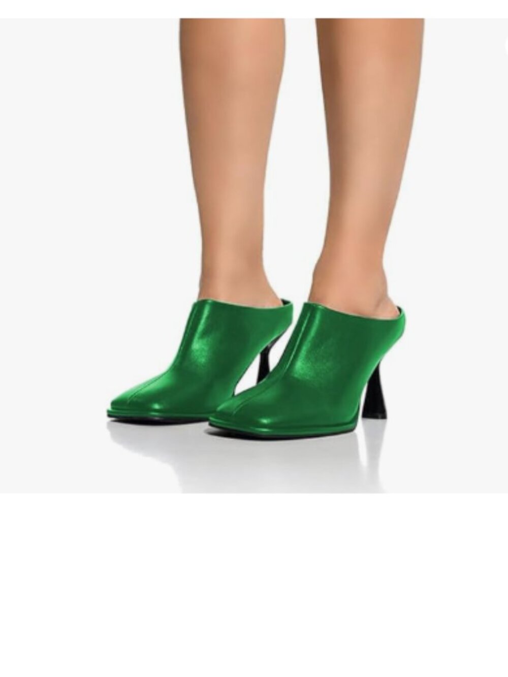 FOWT Green Closed Square Toe Slip On Mules High Heel Backless Summer Casual Shoe